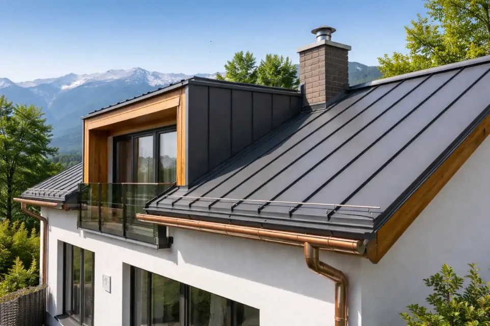 Stehfalzdach mit Dachrinne in Innsbruck-Saggen – Dachspengler Referenz Stehfalzdach mit Dachrinne in Innsbruck-Saggen – Dachspengler Referenz