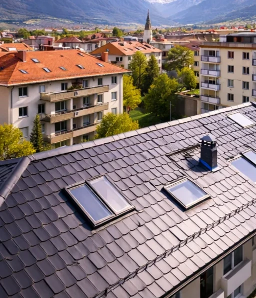 Dachdecker Innsbruck – modernes schwarzes Ziegeldach in Pradl nach professioneller Dachsanierung