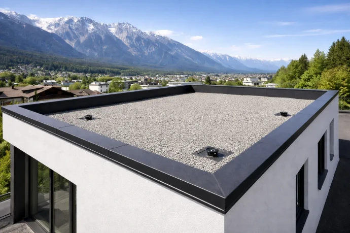 Schwarzdecker Innsbruck – modernes Flachdach mit Kiesauflage und Attikaabdichtung